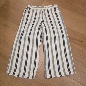 Old Navy Cropped Pants Women's Size M Striped Wide Leg Linen Blend